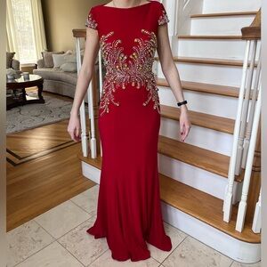 Mac Duggal Elegant Red Embellished Dress